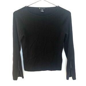 LAUREN HANSEN Boat Neck Sweater with Crystal Beaded Zipper, black